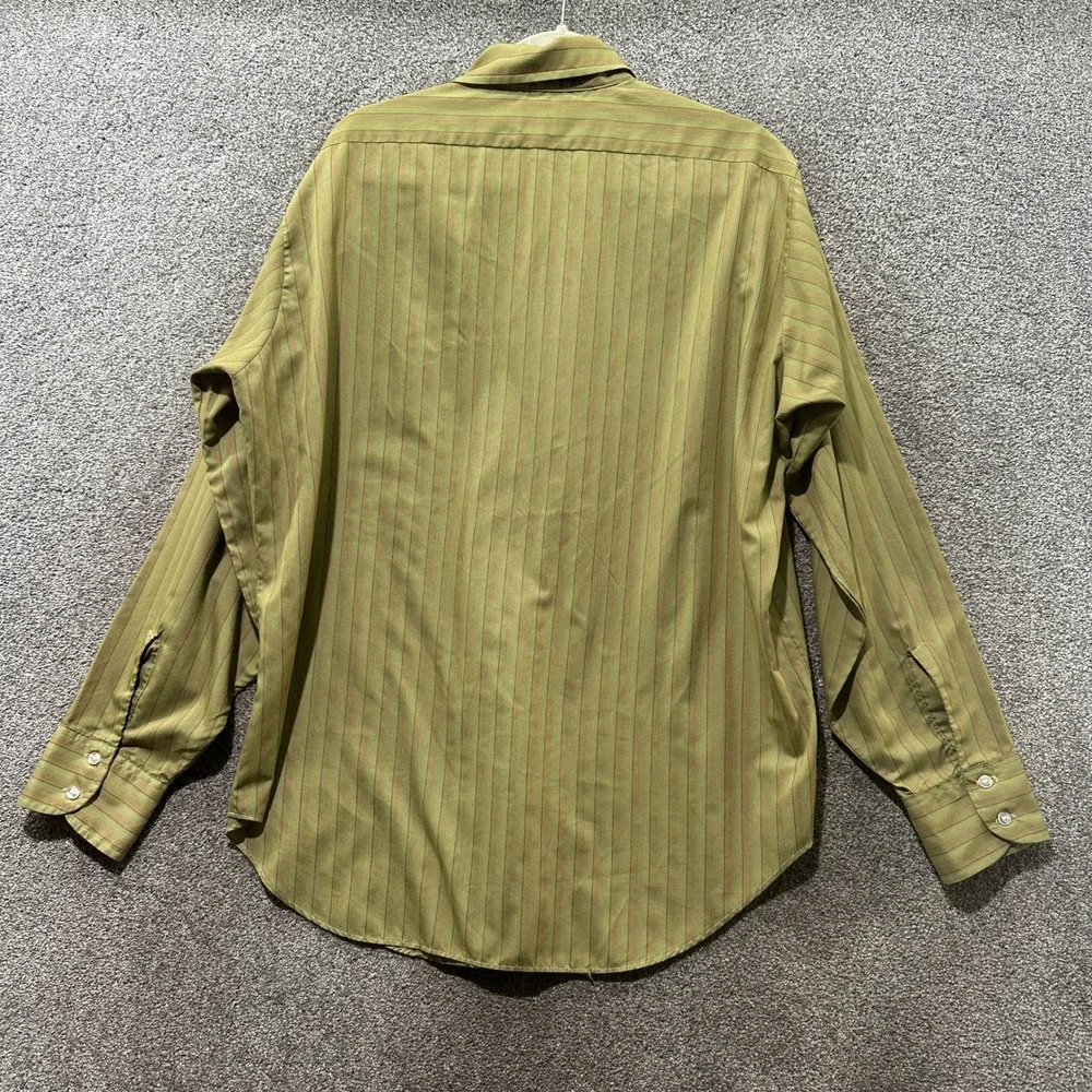 Vintage Arrow Kent Collection Drake II Olive Green Striped Dress Shirt 16.5 35 - Picture 2 of 12